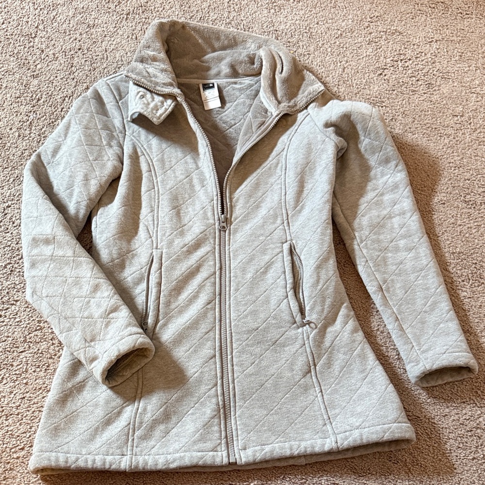 The North Face Quilted Light Gray Zip Jacket with Button Collar